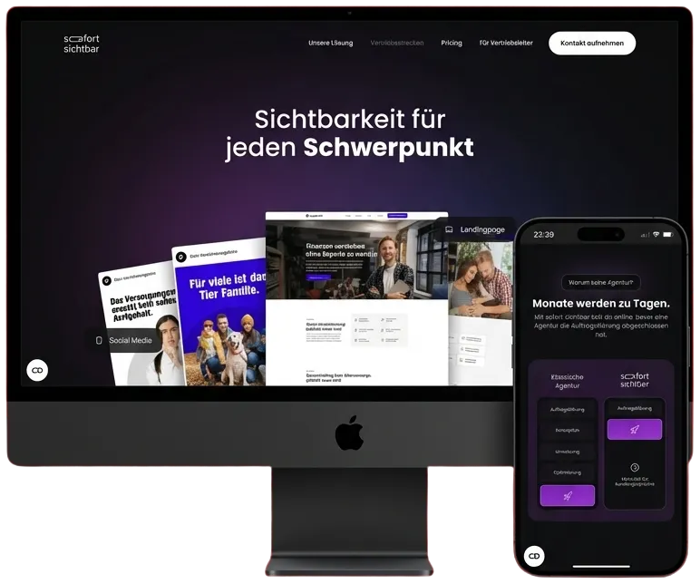 Mockup: sofort sichtbar, eine Landingpage von empiria